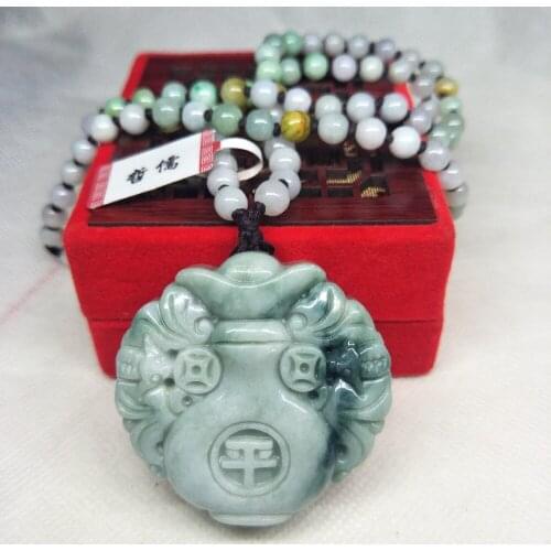 Zheru Jewelry Pure Natural Jadeite Two-Color Bat Vase Pendant Three-Color Jade Jade Bead Necklace Class A National Certificate