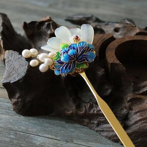 Handcrafted Cloisonne Hair Pins Natural Pearls Wedding Hair Accessories Hairgrip Vintage Barrette Saitama Hair Jewelry