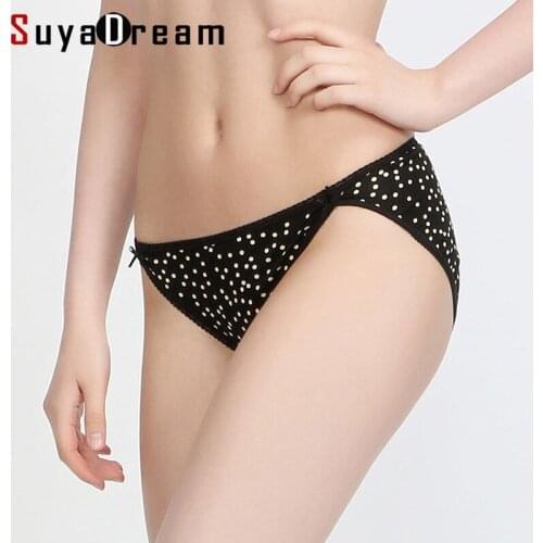 SuyaDream Women Low Waist Sexy Silk Briefs 100%Silk Dots Printed Panties