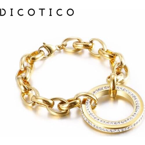Wrist Bracelet For Women Gold Silver Color Stainless Steel Chain Pulseras Fashion Jewelry Accessory Cubic Zircon Bracelet Women