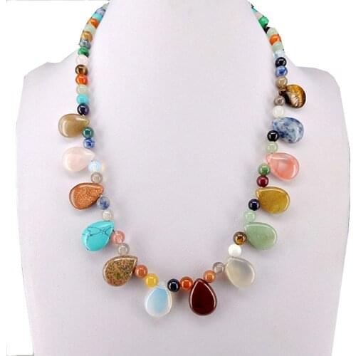 Women Big Stone Statement Necklace Sparkly Jewelry Teardrop Stone Handmade Chunky High Grade Beaded Necklace