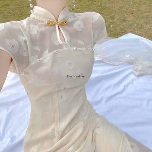 2021 sweet vestidso lady cheongsam novelty party dresses gown chinese style elegant lace qipao vintage elegant flower cheongsam