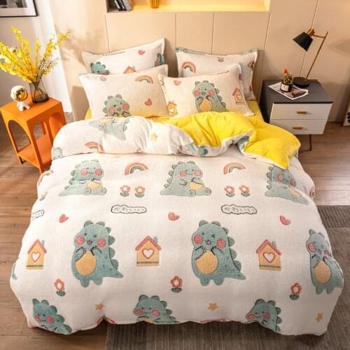 Cartoon Dinosaur Winter Flannel Quilt Cover 1pcs Soft Warm Coral Fleece Comforter Cover Thickening Warm Duvet Bedding Cover