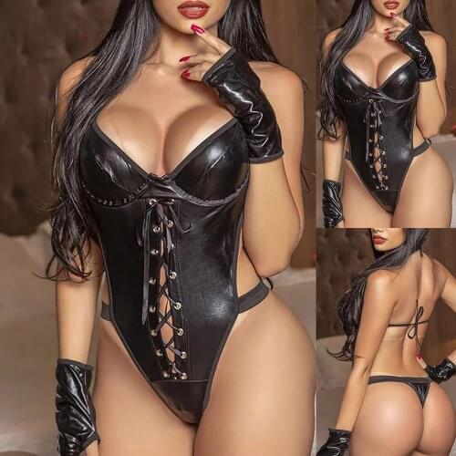 2021 Sexy Lingerie European and American Plus Size Womens Patent Leather Uniform Temptation Sexy Suit
