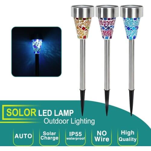 3pcs Outdoor Solar Power Light Mosaic LED Stainless Steel Garden Lawn Lamp Emergency Portable Lamp Modern Garden Decor Light