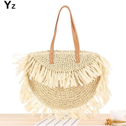 Aaby 2021 New Fashion Tassel Straw Bags Rattan Weave Women Handbags Handmade Paper Shoulder Bags Summer Beach Party Use