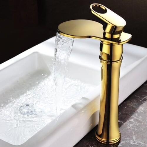 Free ship contemporary single hole Gold Finish Bathroom Sink Faucets Vessel Tap mixer