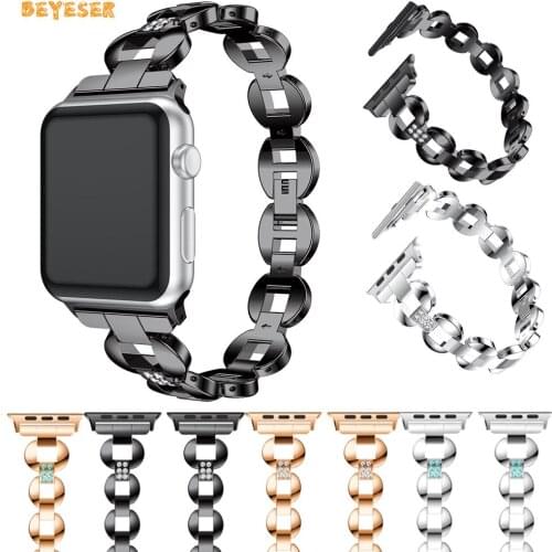 Stainless Steel Diamond Strap For Apple Watch Band 38mm 40mm 42mm 44mm Metal Watchband Replacement Wristband Smartwatch Bracelet