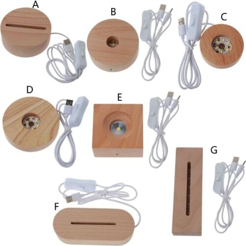 Wood LED Display Base Resin Art Ornament Wooden Night Lighted Base Stand Crafts N58F