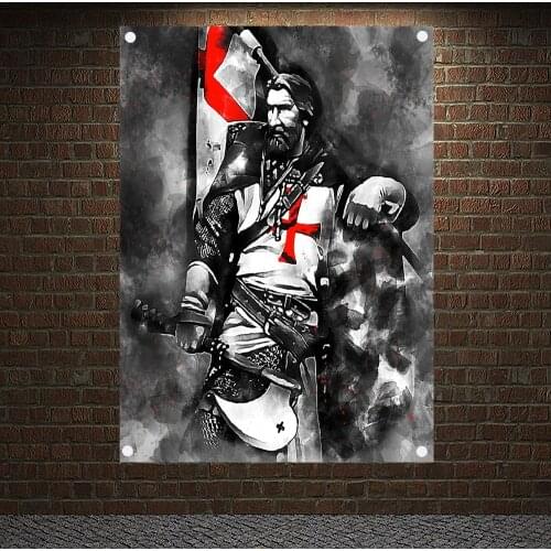 Knights Templar Armor Banners Flags Wall Sticker Crusader Posters Tapestry Living Room Decoration Canvas Painting Wall Hanging 6