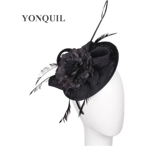 Elegant Fascinator Imitation Sinamay Base With Feather Bridal Hairstyle Party Headwear Race Cocktail Hats Millinery 15 Colors