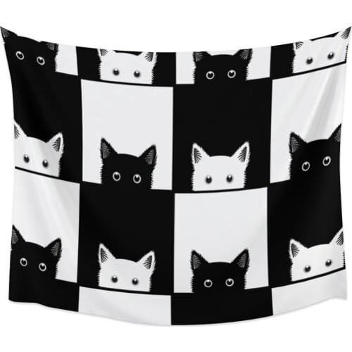 Geometic Black White Plaid Cat Wall Tapestry Home Wall Decor Tapestry Cover Beach Towel Picnic Mat Yoga Mat