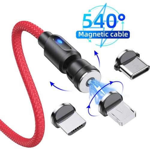 GTWIN 540 Rotate Magnetic Cable Fast Charging Magnet Charger Micro USB Type C Cable Mobile Phone Wire Cord For iPhone Xiaomi