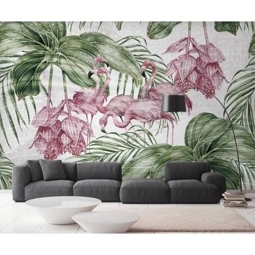 Customized 3D wallpaper mural modern simple retro flamingo background wall decoration painting