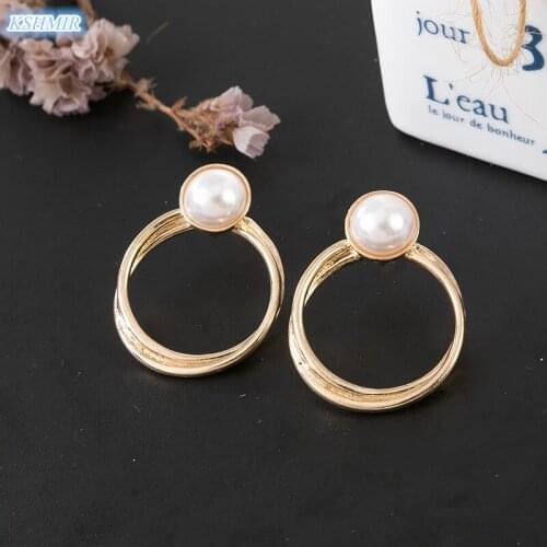 Kshmir Ms delicate earrings fashion boutique eardrop temperament contracted metal geometry pearl earrings circle earrings