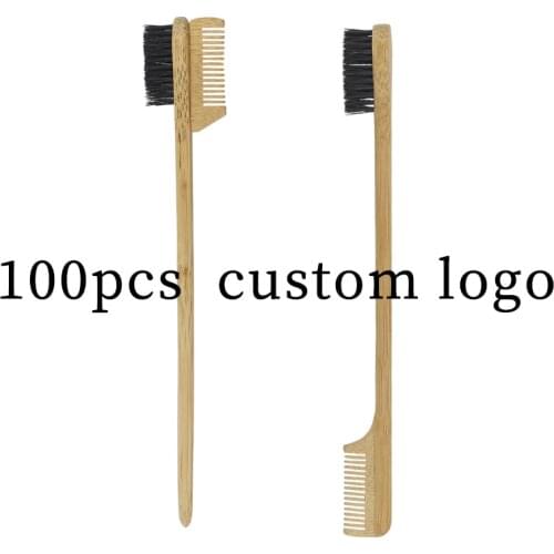 100pcs custom logo bamboo wood edge control brush eyebrow brush hairdresser makeup brush