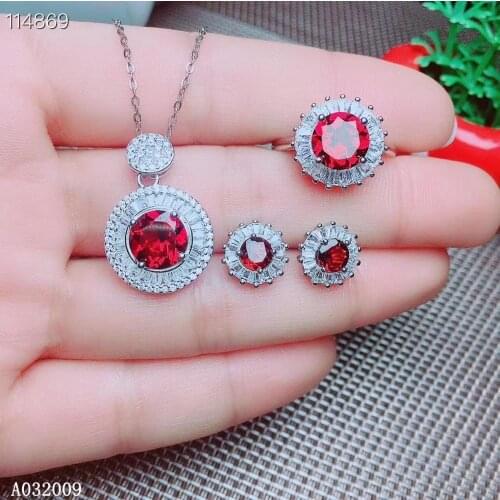 KJJEAXCMY fine jewelry 925 sterling silver inlaid natural garnet earrings ring pendant noble girl suit support test