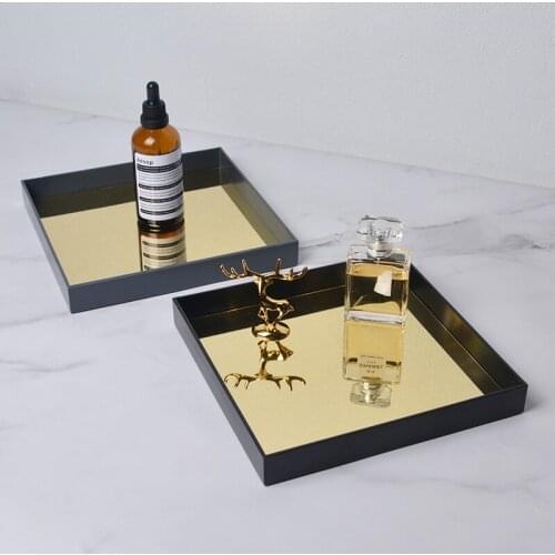Nordic Square Golden Mirror Tray Countertop Decoration Jewelry Cosmetic Storage Box Small Objects Sundries Tray Home Decoration