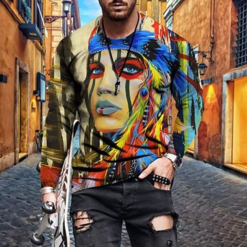 Fashion Long Sleeve T Shirt 2021 New T Shirt Mens Casual Plus Large Round Neck Long Sleeve T-shirt 3D Vintage Printed Tees Tops