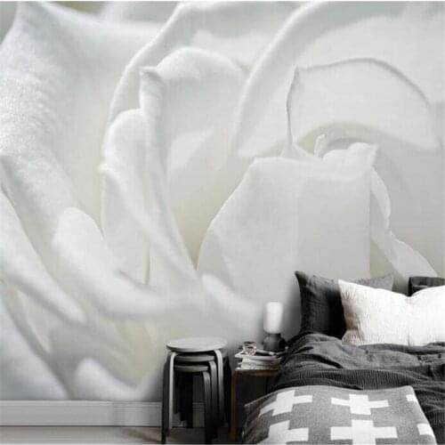 Beibehang Custom wallpaper mural modern minimalist hand-painted 3D stereo white rose petals background wall decorative painting