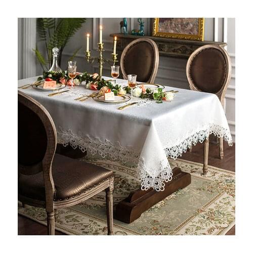 2020 New White Emborided Table Cloths Jacquard Rectangle Table cloth Cotton Linen Dining Table Cover Decor Home Textile Almofada
