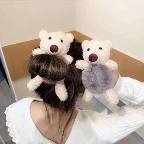 New Hair Accessories Fake Fur Hair Rope Cute Bear Scrunchies Women Girls Elastic Hair Rubber Bands Gum Kids Ponytail Holder