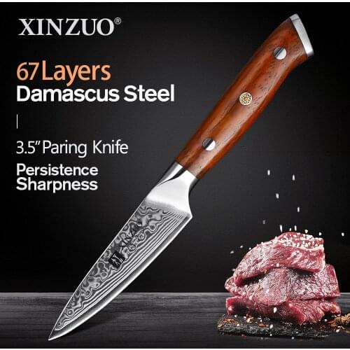 XINZUO 3.5'' Paring Knife Japanese High Quality Utility Knife Kitchen Fruit Knife 67 layer Damascus Steel with Rosewood Handle