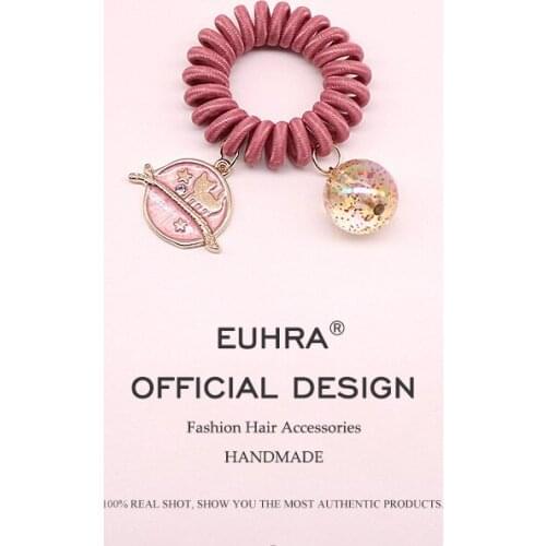 4 Color Hair Band Telephone Wire Hair Accessories Spiral Crystal Ball Cat Tag Women Girls Hairband Children Rubber Band headband