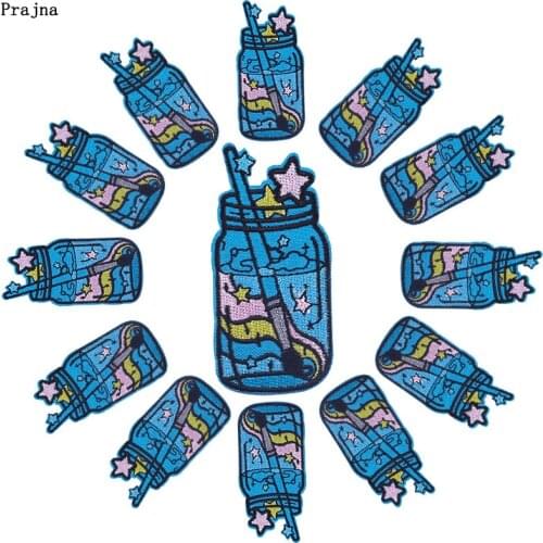 Prajna 10 PCS Drifting Bottle Embroidered Patches For Clothing Sticker Cartoon Patch Iron On Patches On Clothes Cute Applique