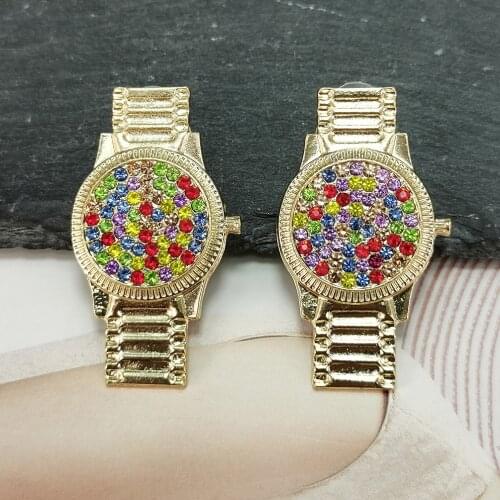 Luxury Shiny Crystal Stud Earrings Rhinestones Watch-Shaped Statement Earrings For Women Wedding Party Jewelry Gift UKMOC