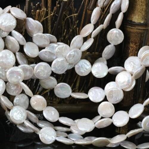 Fashion coin natural freshwater cultured white pearl button beads 12mm for women fit diy necklace bracelet jewelry 15inch B1355