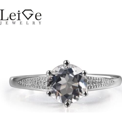 Leige Jewelry Natural White Topaz Gem Prong Setting Round Shape Prong Setting Carve Rings November Birthstone For Woman