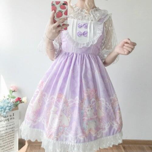 Japanese sweet lolita dress vintage lace bowknot cute printing victorian dress kawaii girl gothic lolita jsk princess lol