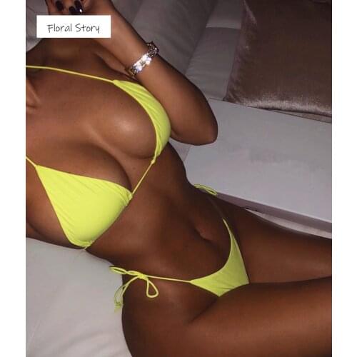 Bikini FLORAL STORY Women' s Swimwear 2021 Female Swimsuit Summer Solid Color Sexy Bandage Bikini Triangle Mini Bikini Set