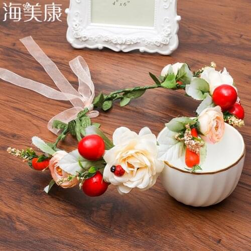 Haimeikang Fashion Fruit Flower Hairband Women Wedding Flower Ladybug Hair Garland Crown Headband Floral Handmade Vacation