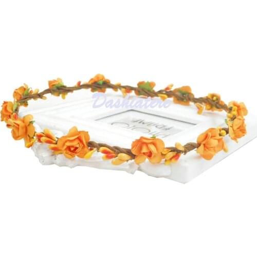 Simple Floral Hair Crown Orange Forest Wedding Pip Berry Stem Hairband Hippie Flower Headbands for Women Birthday Honeymoon Gift