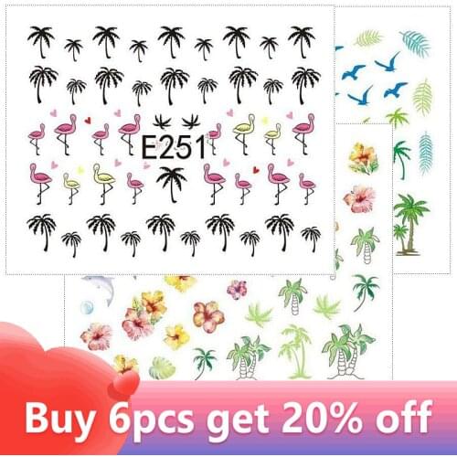 1 Sheet Nail Art Flamingo Palm Watermark Sticker Trees Korean Style Manicure Nail Watertransfer Decals Decor E248-258