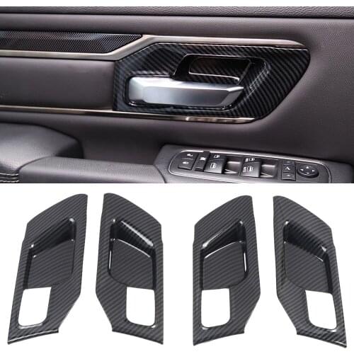 2019 2020 for Dodge Ram 1500 4-door Interior Accessories ABS Carbon Fiber Inner Door Handle Bowls Cover Trim Car Styling
