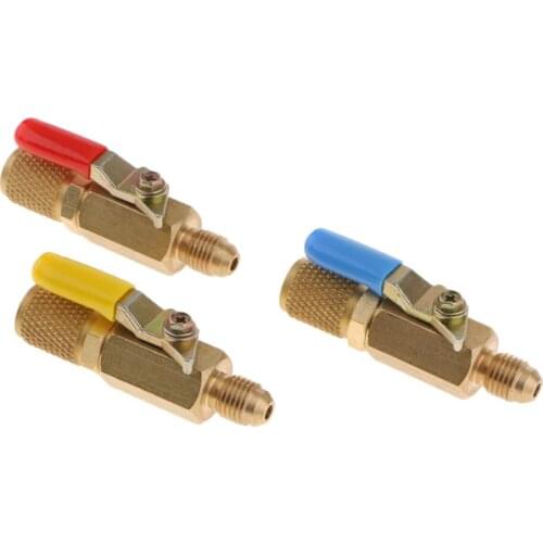 3 Pieces R410A R134A Shut Ball Valves for HVAC AC Refrigerant Charging Hose