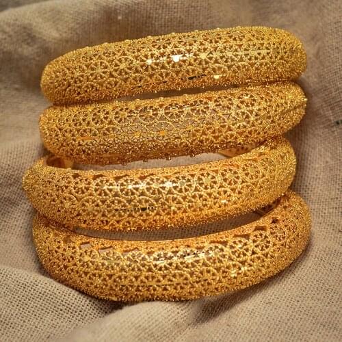 4Pieces/Openable Dubai Gold Color Women Bangles Ethiopian Bracelets&Bangles African Jewelry Arabic Middle East