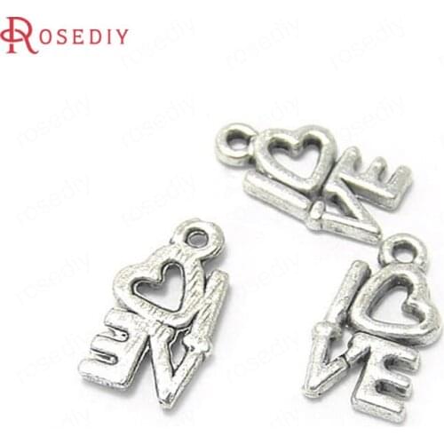 4337)50PCS 14x7MM Antique Silver Zinc Alloy LOVE Charms Pendants Jewelry Making Supplies Diy Findings Accessories