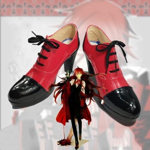 Anime Customize Grell Sutcliff Cosplay Boots Black Butler Grell Sutcliff Cosplay Shoes Custom Any Size Anime Halloween Party Boo