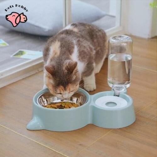 Pet Cat Bowl Automatic Feeder Dog Cat Food Bowl Water Dispenser Double Bowl Drinking Raised Stand Food Container Pet Supplies