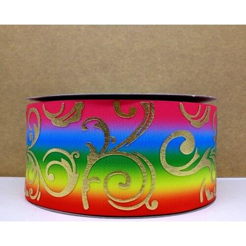 Free shipping 3" 75 mm rainbow foil printed grosgrain ribbon