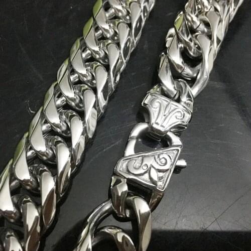 Granny Chic 13/16mm Gold Silver Color 316L Stainless Steel Curb Cuban Link Chain Vinatge Clasp Men Boys Hip Hop Rapper Jewelry