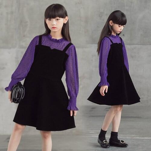 Kids Dresses for Girls Princess Dress 2021 Autumn Patchwork Dot Party Dress School Children Clothes Kids Costume 10 12 13 Years