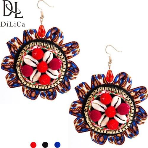 DiLiCa Vintage Hyperbole Earrings Women Ethic Vintage Drop Earrings Bohemian Big Earring Jewelry Geometric Earrings