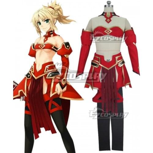 Fate Grand Order Fate Apocrypha Saber Mordred Red Suit Girls Battle Set Outfit Halloween Party Suit WholeSet Cosplay Costume E00