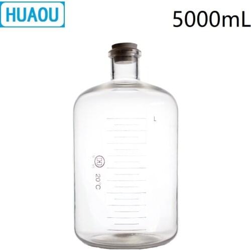 HUAOU 5000mL Glass Serum Bottle 5L Narrow Mouth with Graduation and Rubber Stopper Laboratory Chemistry Medical Equipment