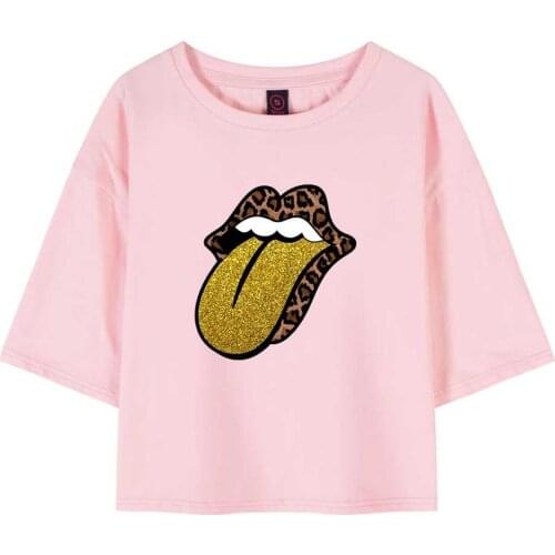 Leopard Lips Graphic Print T Shirt Kawaii Cartoon Pink Top O Neck Short Sleeve Harajuku Graphic Tee Funny Tee Fashion Summer